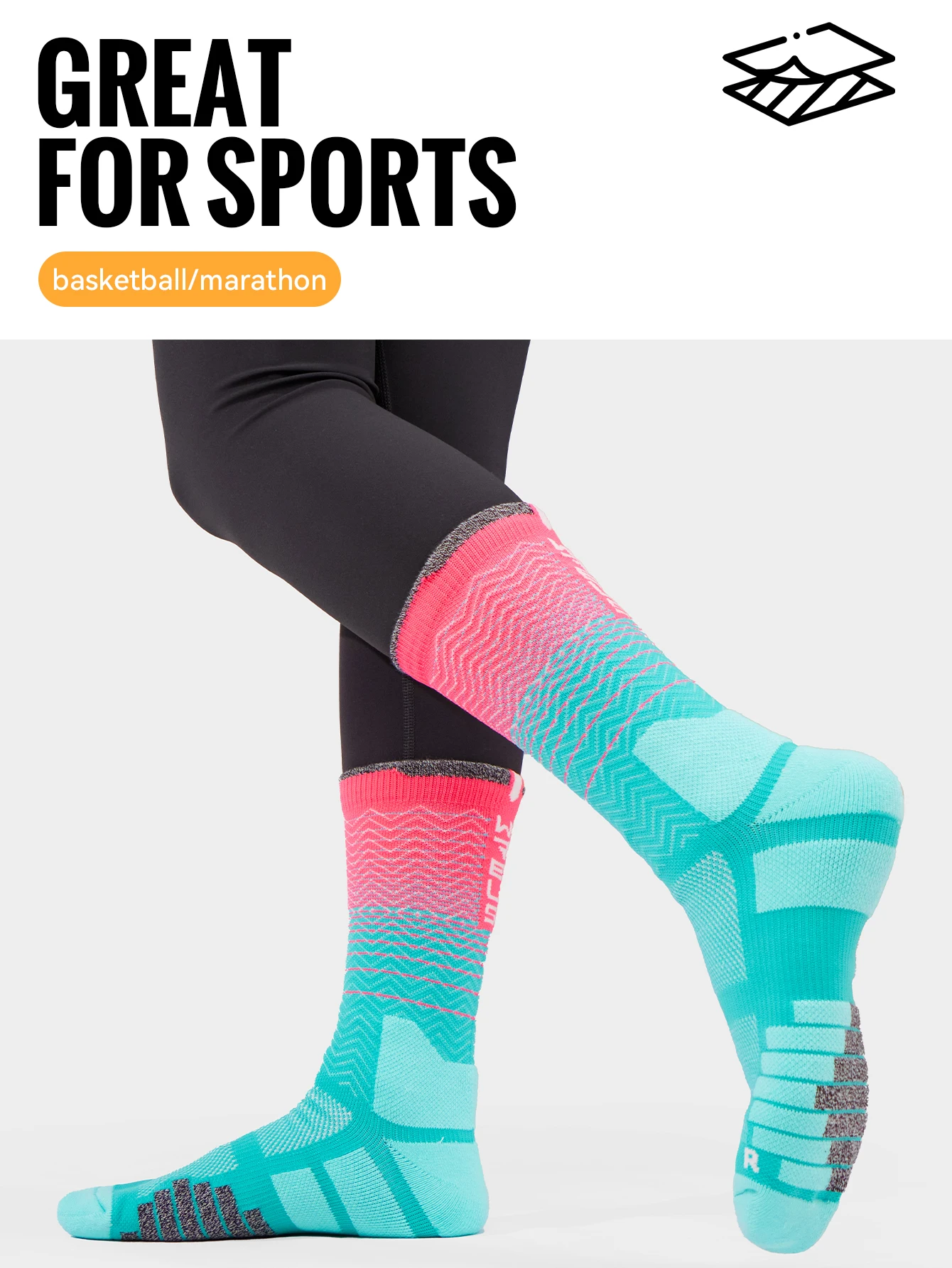 WRELS Lauf-Marathon-Profi-Socken, atmungsaktiv, für Reisen, Basketball, absorbieren Feuchtigkeit, Schweißsocken, Outdoor-Sportsocken für Männer und Frauen – Detail 8