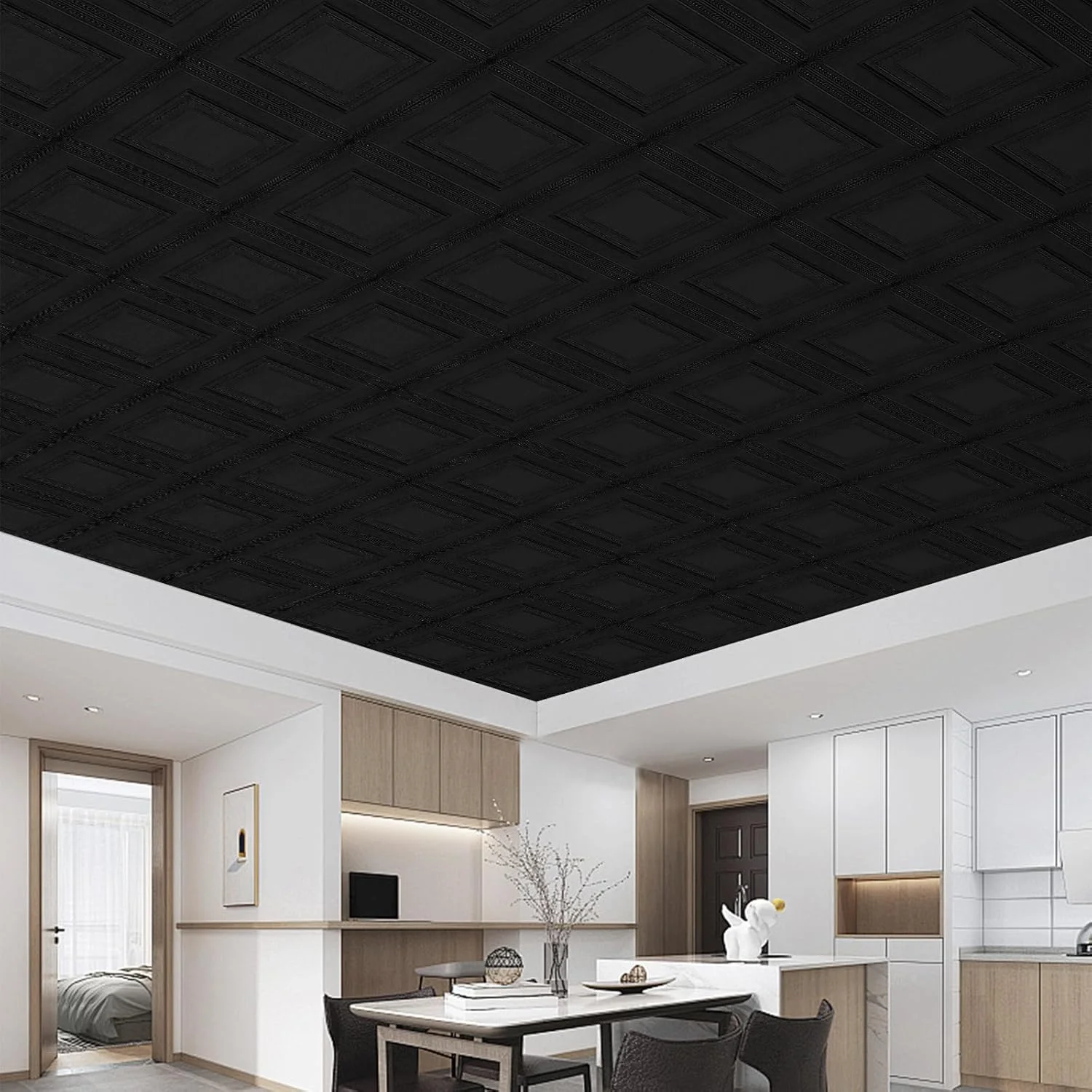 Ceiling tile Black, foam ceiling tile peel and paste, easy to install suitable for ceiling and wall