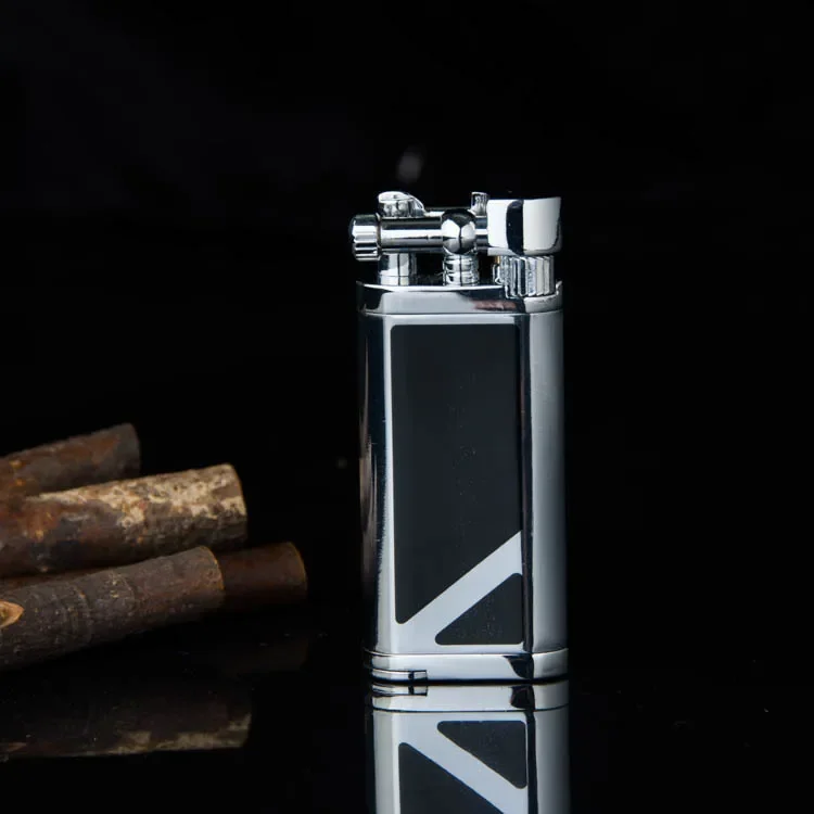 SPUNK Retro Metal Outdoor Windproof Butane Gas Lighter Rocker Arm Grinding Wheel Oblique Flame Pipe Cycle Use Lighter Cigar Tool image 3