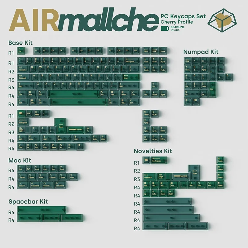 Deadline-PC Keycaps Set para teclado mecânico personalizado, Keycaps verde translúcido, perfil cereja, alta dureza