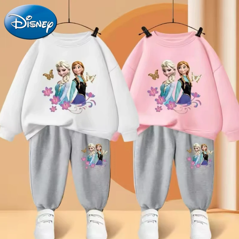 

Disney Cartoon Frozen Children's Tracksuit Set Autumn Fashion Sportswear Anime Elsa Print Long Sleeve Top Pants Birthday Gift