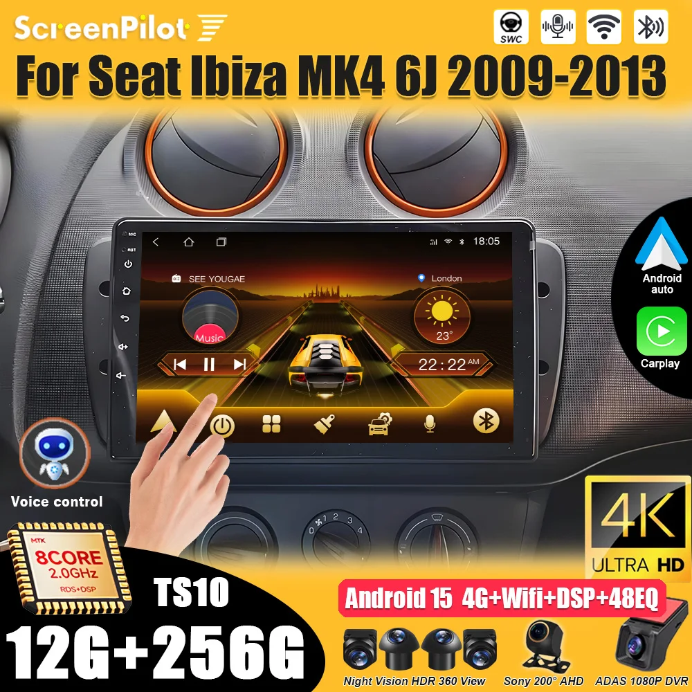 

For Seat Ibiza MK4 6J 2009-2013 Car Android 16 Car Radio Multimedia Video Player Carplay Touch Screen Mirror Link Wifi 5G 8 Core