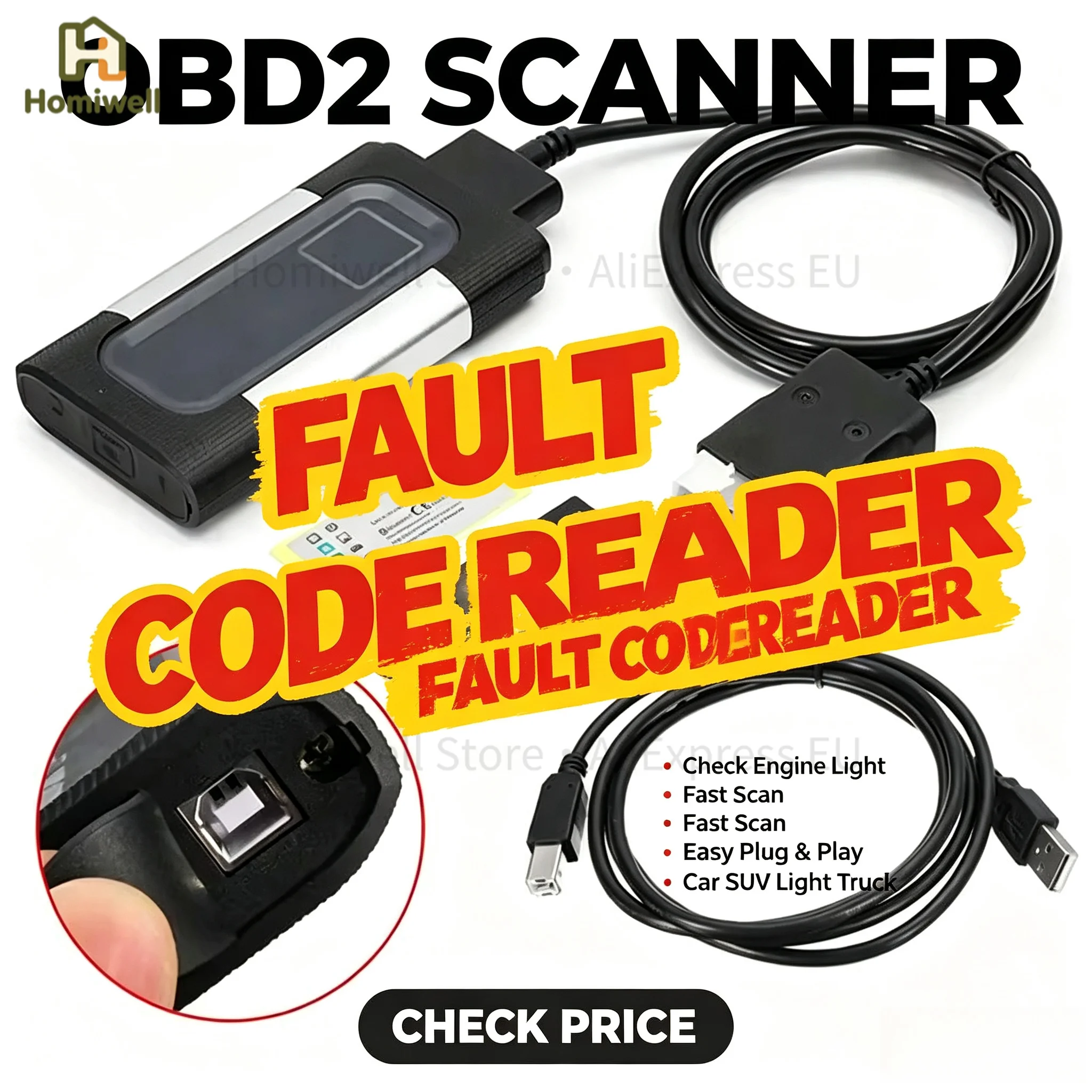 Escáner OBD2 Rápido, Lector de Códigos de Falla, Herramienta de Diagnóstico de Automóviles, Lector de Códigos de Motor