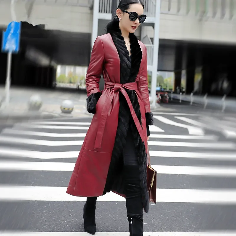 AYUNSUE Genuine Leather Jacket Real Mink Fur Collar Korean Down Jacket 2020 Winter Jacket Women 100% Long Sheepskin Coat MY3743