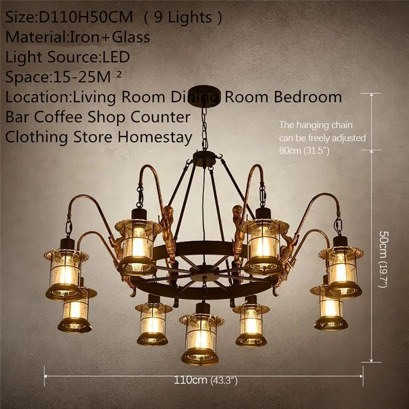 ABEL American Retro Pendent Lamp Industrial Wind Living Room Restaurant Loft Clothing Store Cafe Bar Box Homestay Chandelier