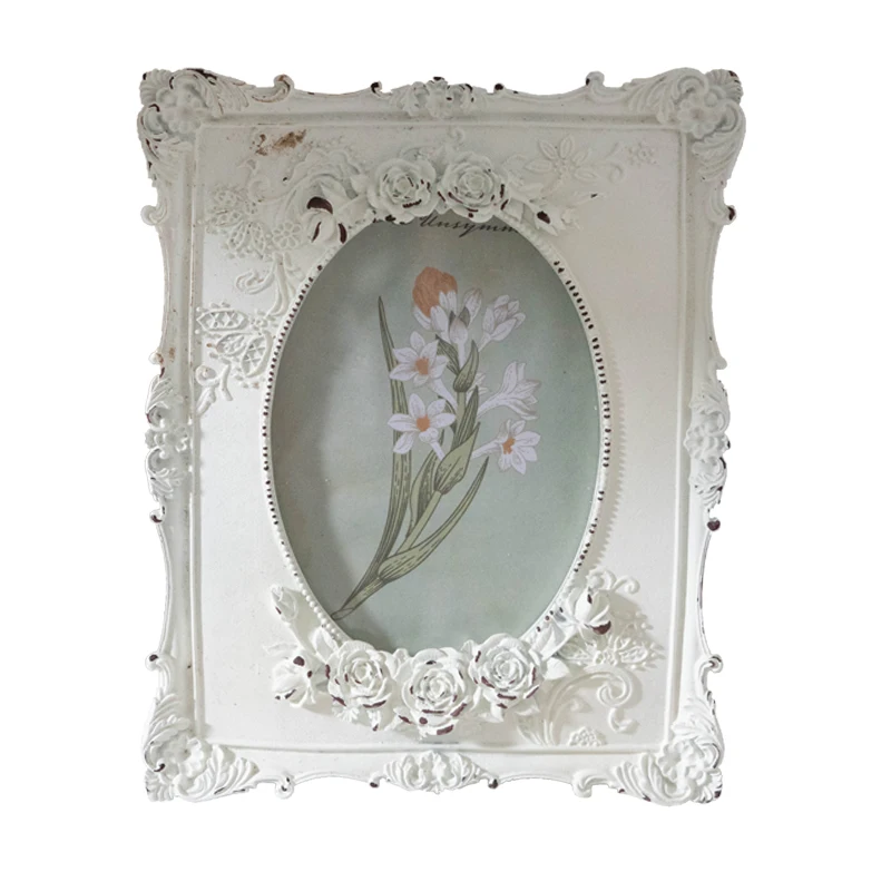 

French Retro Old Resin Embossed Wall Decoration Rose Photo Frame