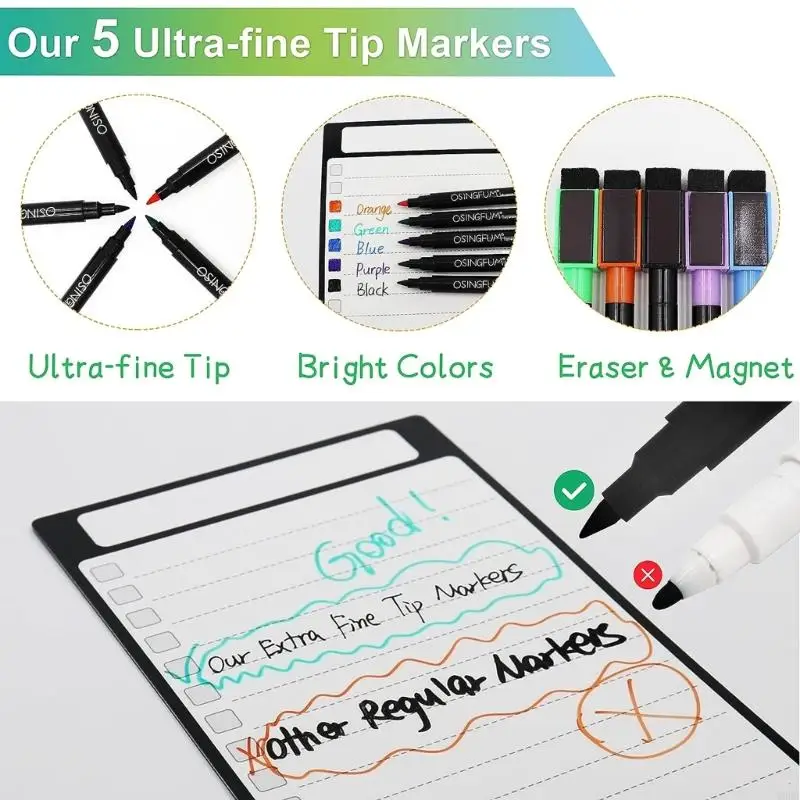 W89C để làm danh sách các xóa khô từ tính để làm danh sách tủ lạnh Danh sách mua sắm nhỏ Bảng trắng để làm danh sách bảng trắng