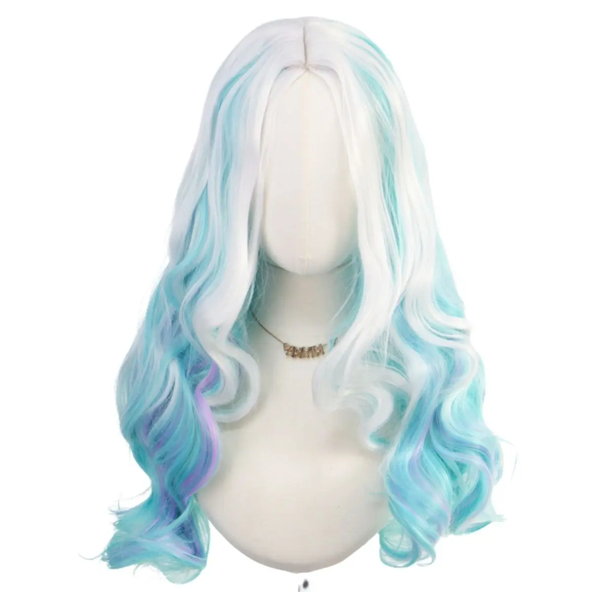Anxin Brand Synthetic Fiber Wig: Gradient Pink-Blue-Purple Long Wavy Hair Style, Soft and Shiny, Comfortable and Easy to Care For, Suitable for Daily Parties and Cosplay Events