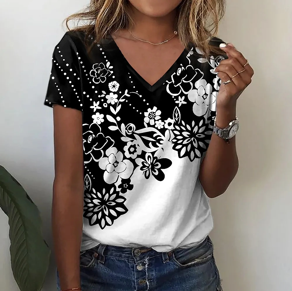 Summer T-shirt Womens Floral Print Short Sleeve Tops Casual Everyday Sweatshirts Fashion Ladies T-shirts Plus Sized Y2k Clothes