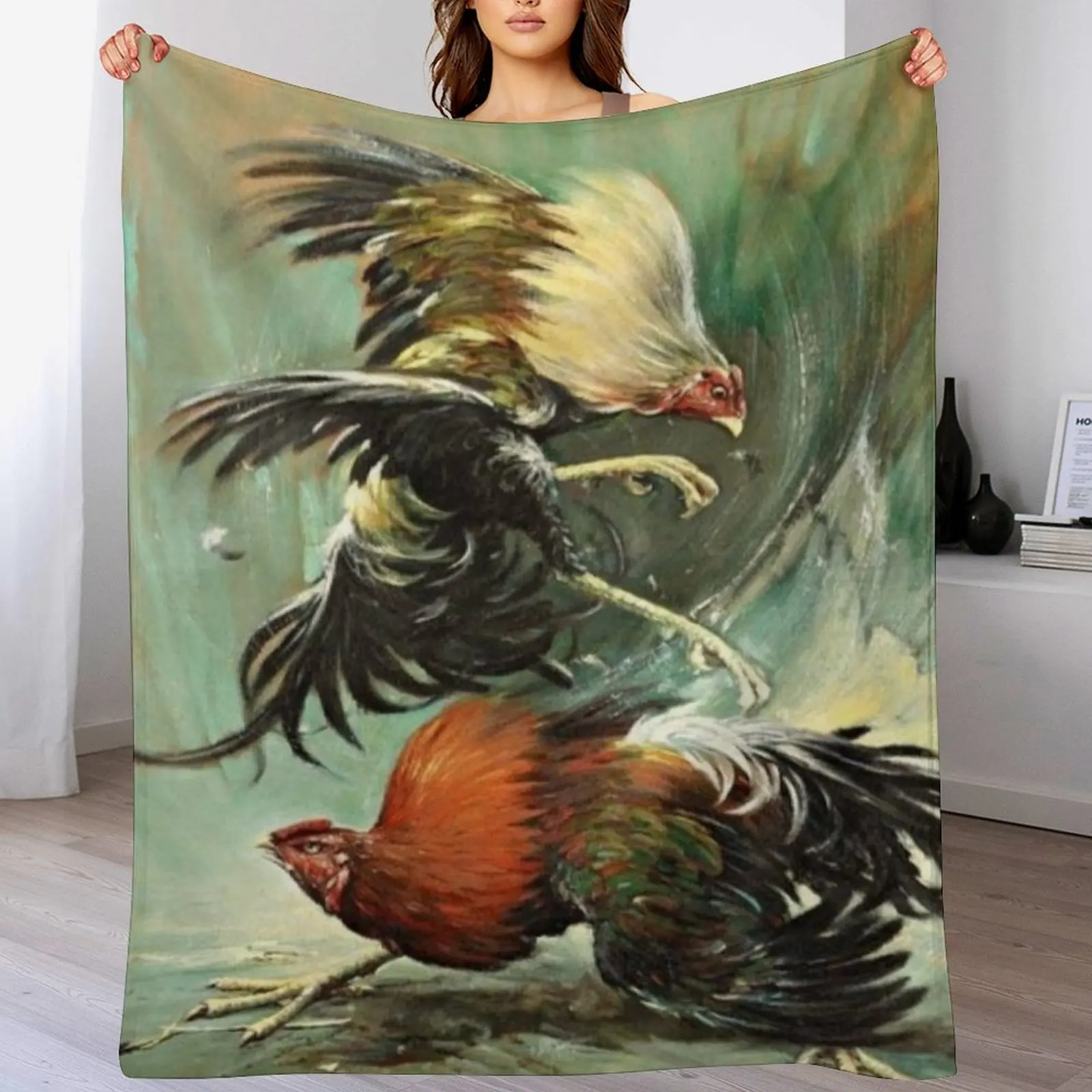 Pelea de gallos, Rooster fight, cock fight Throw Blanket funny gift Quilt Soft Plaid For Decorative Sofa Blankets