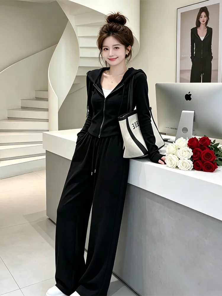 Trendy 2026 Autumn New Women's Fashion Set Hoodie Long Pants Two-Piece Suit Breathable Comfortable Mid-Elasticity Workwear