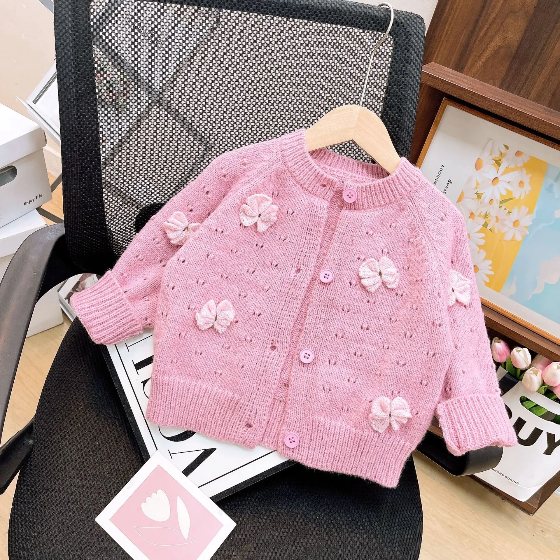 Girls Casual Dresses Floral Lapel Dress + Bow Knit Cardigan 2pcs Sets Kids Dresses for Girls  Princess Dress