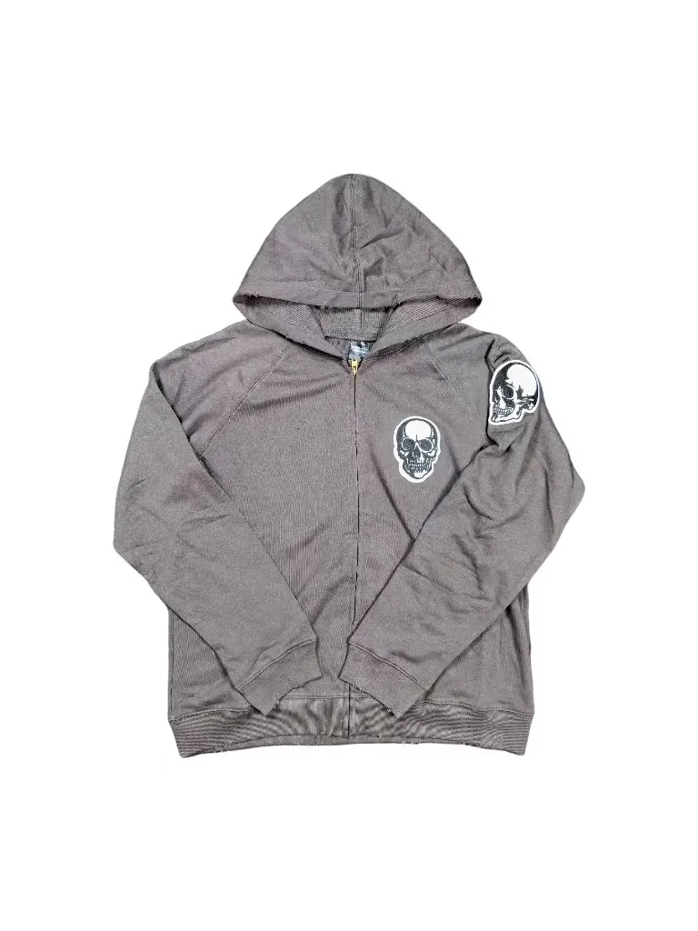 

Number Nine Skull Embroidery Hoodie Vintage Washed Distressed Loose Fit Sweatshirt Streetwear