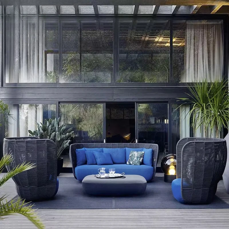 #Outdoor Nordic Design Aluminum Alloy Three-Piece Set Open-Air Courtyard Single-Seater Combination Sofa Dining Table Chair