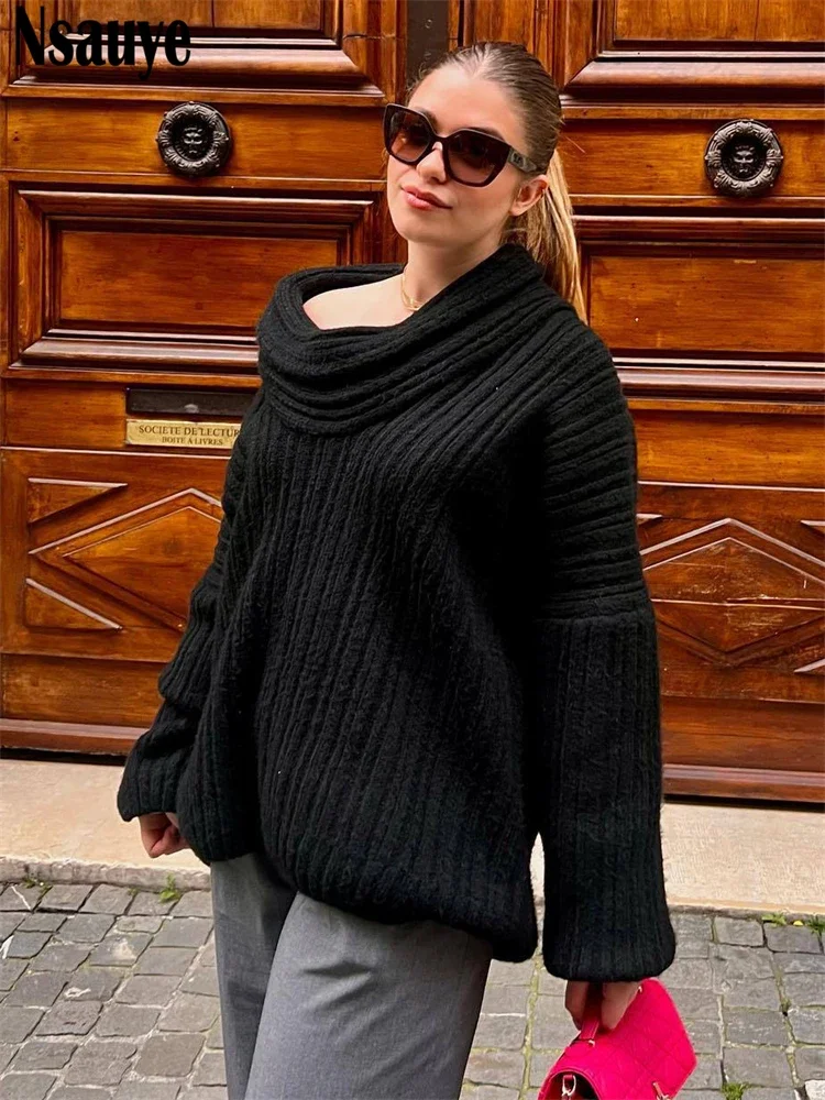 Nsauye Women Clothing Fashion Loose Long Sleeve Y2K Pullover Knitted Casual Sweater Tops Autumn Winter 2024 Sexy Club Jumpers