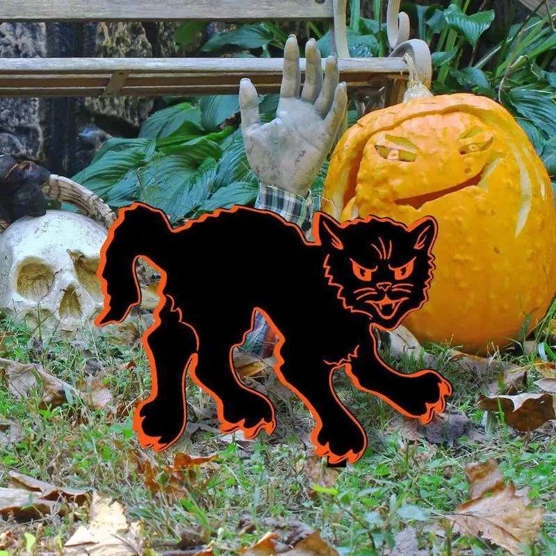 

Halloween Yard Stakes Cat Cat Halloween Garden Stake Decor Weatherproof Creative Acrylic Cat Stakes Garden Decor For Holiday