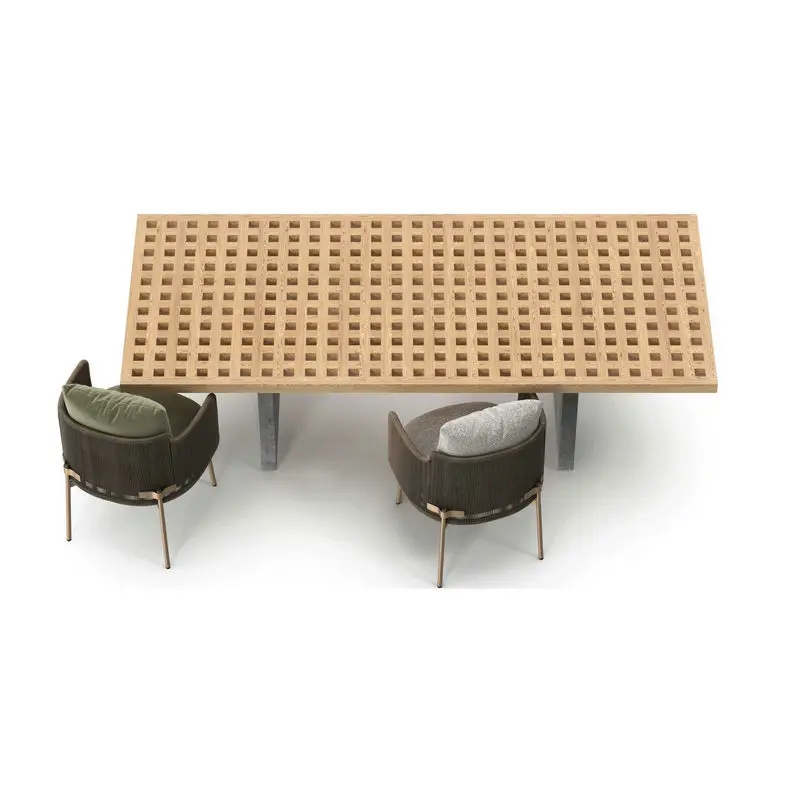 &Italia Modern Durable Waterproof Outdoor Teak Wood Coffee Table with Stainless Steel Legs Quadrado Design for Garden Park Use