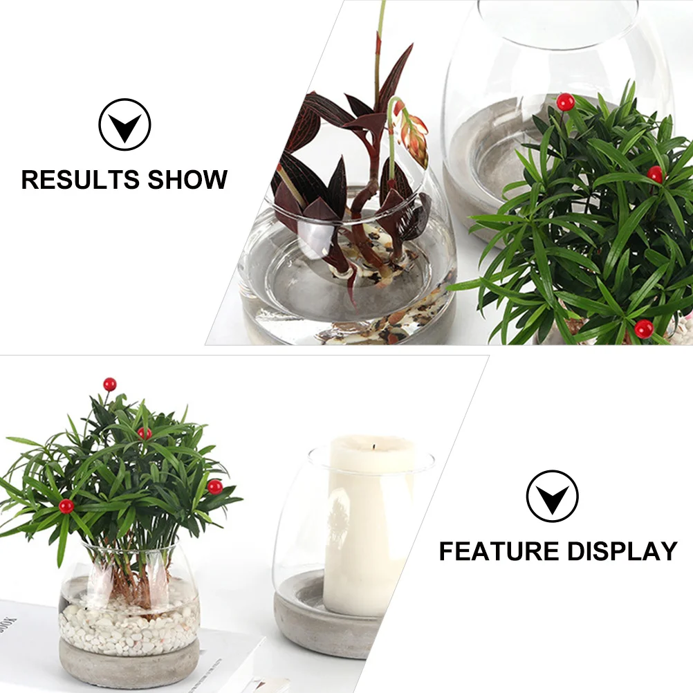 Simple Lines Glass Vase Cement Bottom Fashionable Personality Home Desktop Flower Container Glass Vase Simple Flower Ware
