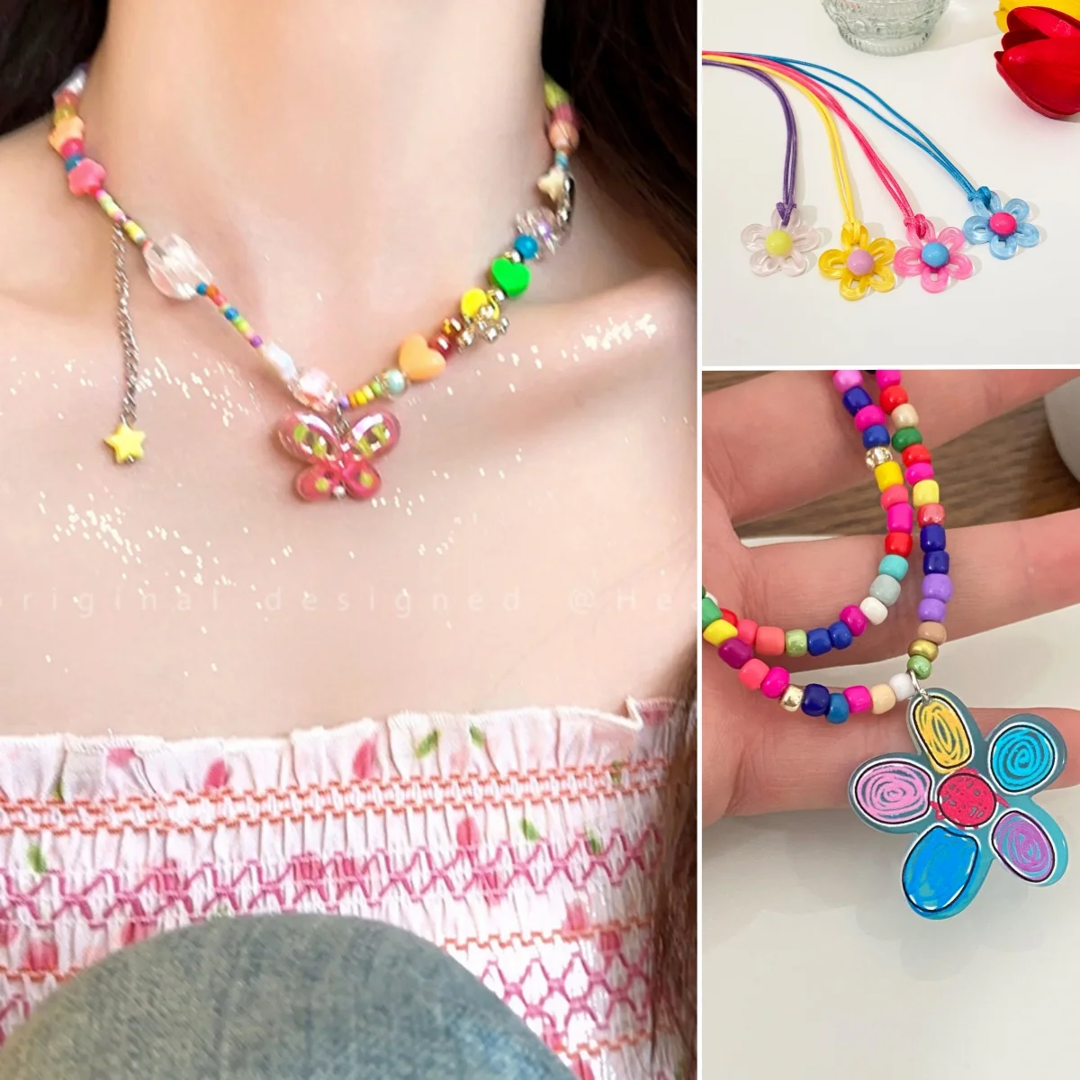 FANYIN New Korean Edition Colorful Flower Pendant Necklace for Women Cute Girl Big Flower Pendant Choker Fashionable Accessories