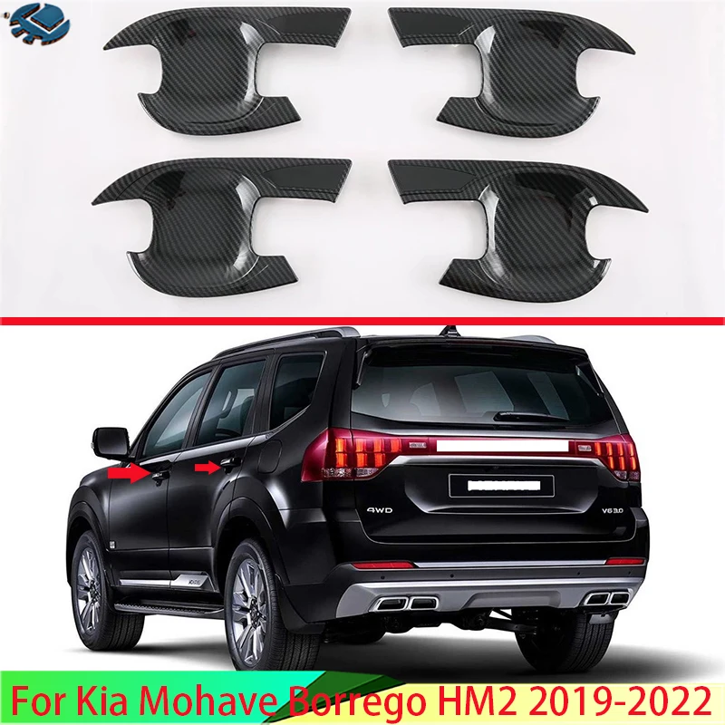 For Kia Mohave Borrego HM2 2019-2022 Carbon Fiber Style Door Handle Bowl Cover Cup Cavity Trim Insert Catch Molding Garnish