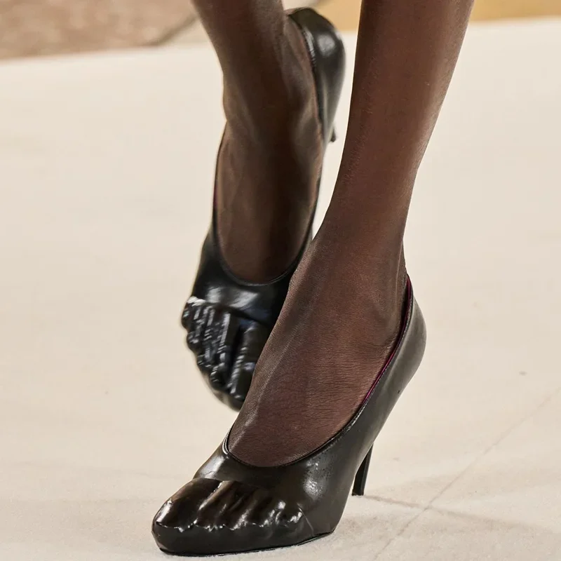 Five Finger Leather High Heels Pumps Sexy Pointed Toe Solid Slip On Thin Heel New Arrivals Fashion Women Modern Shoes