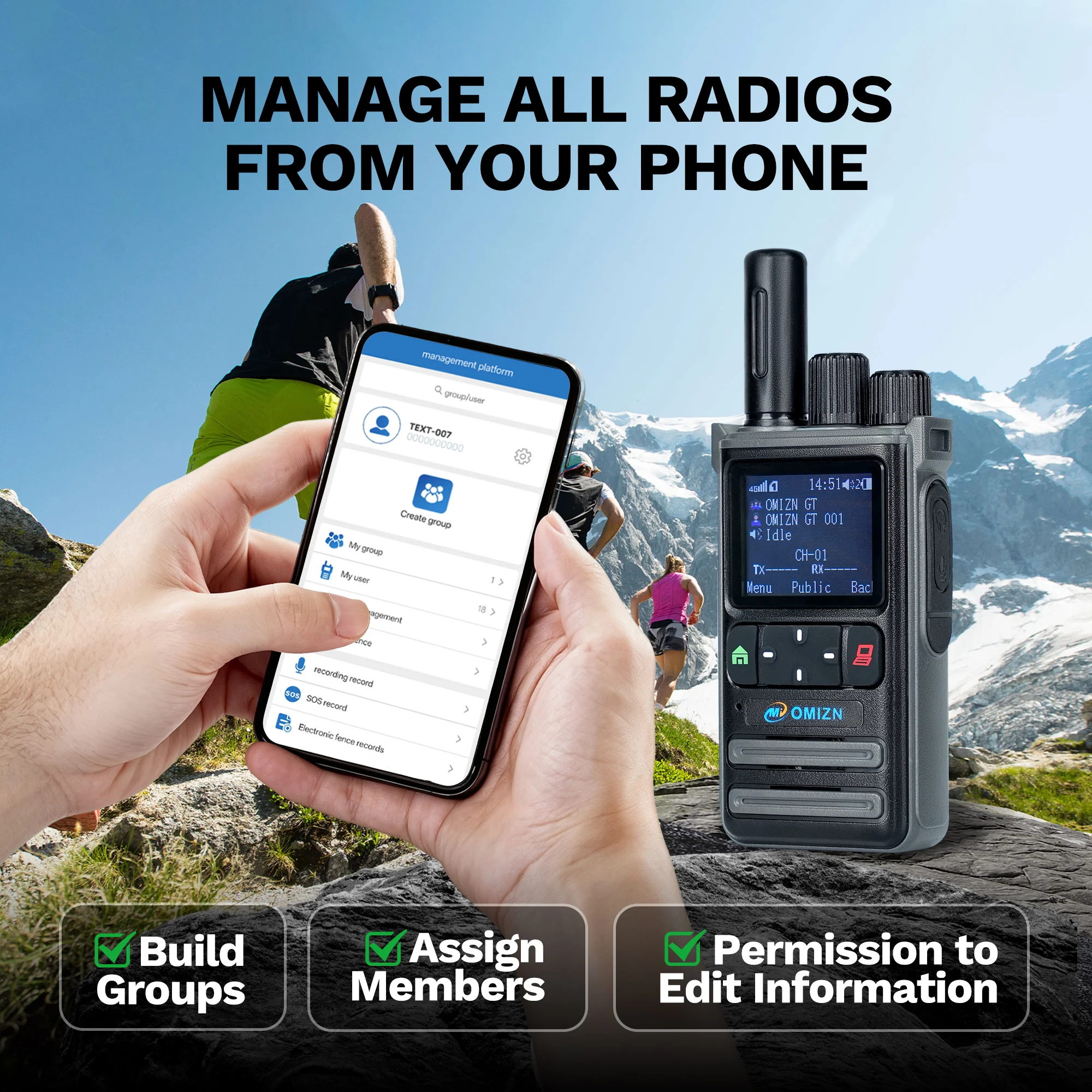 OMIZN Walkie Talkies 5000 KM 4G Radio Camping Mode Analog 2KM AES256 Professional Walkie Talkie Miles for Hiking and Camping X2