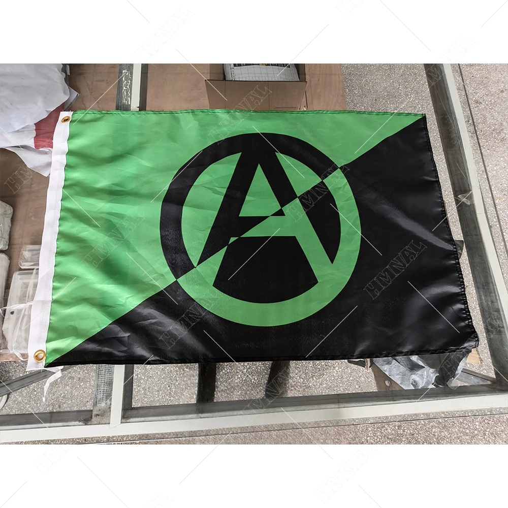 Custom BANNER For 3'X5' OR 2X3FT Anarchist Emblem Green Black Polyester Flag