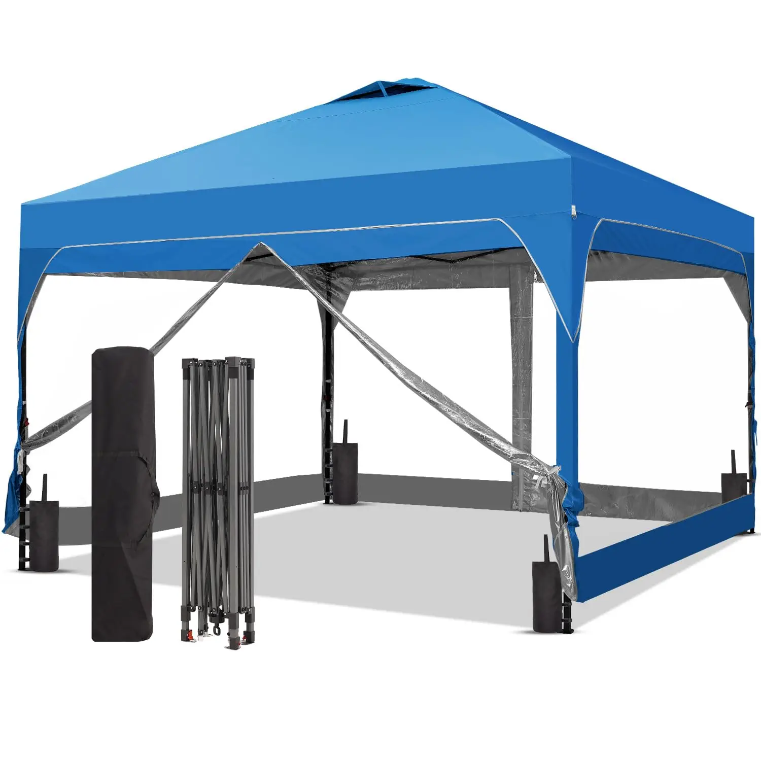 10x10FT 1-Button Push Pop Up Canopy Tent with 4 Clear Sidewalls, Customized