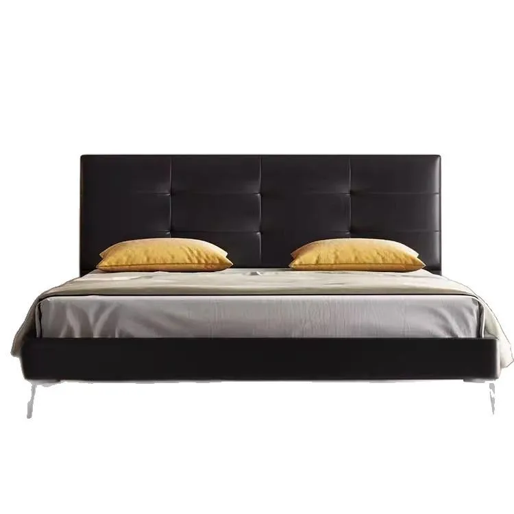

Leather bed, modern minimalist cream style leather, bed French master bedroom