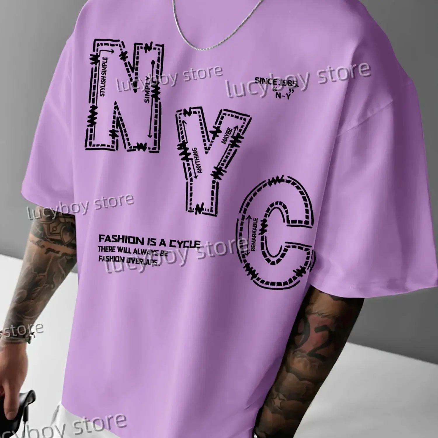 

2025 Summer Men Sports Daily Men's T-Shirt LETTERS N Y C Print Short-Sleeved Top Daily Street Men T-Shirt