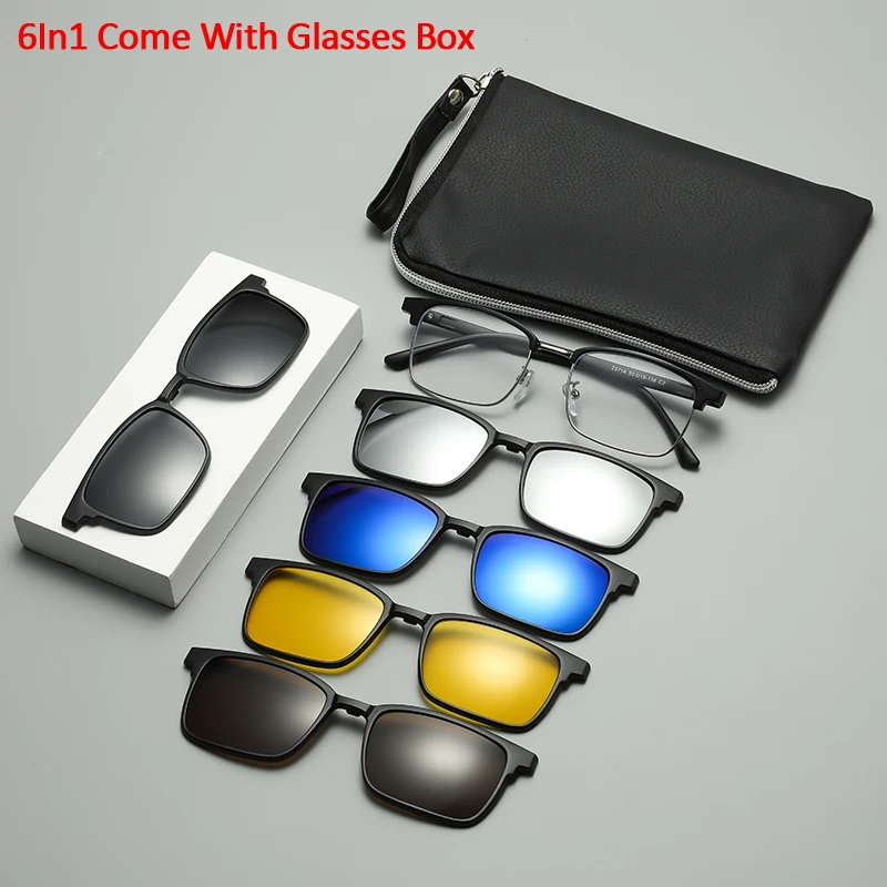 Polarized Sunglasses TR90 Women Men 6 in 1 Sets Magnet Sunshade Clip On Sun Glasses Eyeglasses UV400 High Quality Anti-Glare