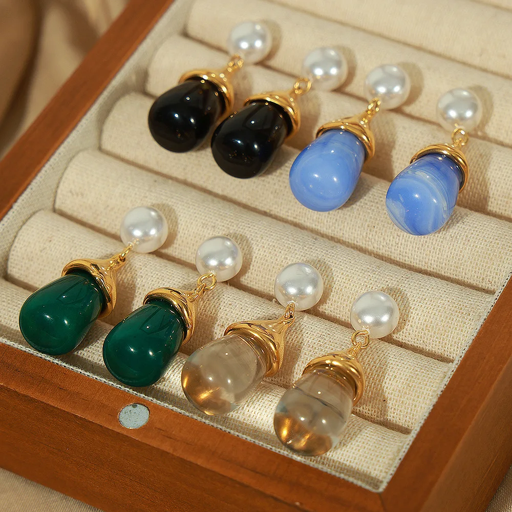 Imitation Pearl Earrings For Women Stainless Steel Gold Plated Earrings Women\'s Resin Pendant Earring Luxury Jewelry Woman