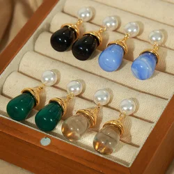 Imitation Pearl Earrings For Women Stainless Steel Gold Plated Earrings Women's Resin Pendant Earring Luxury Jewelry Woman