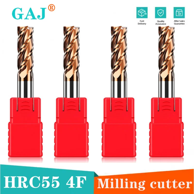 

HRC55 4-Flute Alloy Cnc Milling Cutter Tungsten Steel Carbide Coating Flat End Mill For CNC Mechanical Machining Endmills Tools
