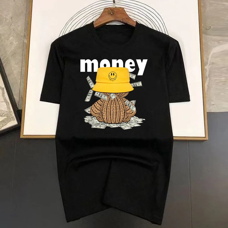 Brand Money Bear Trend Graphic T-shirt For Men and Women 2023 Summer Loose Fitting High Street College Style Short Sleeved