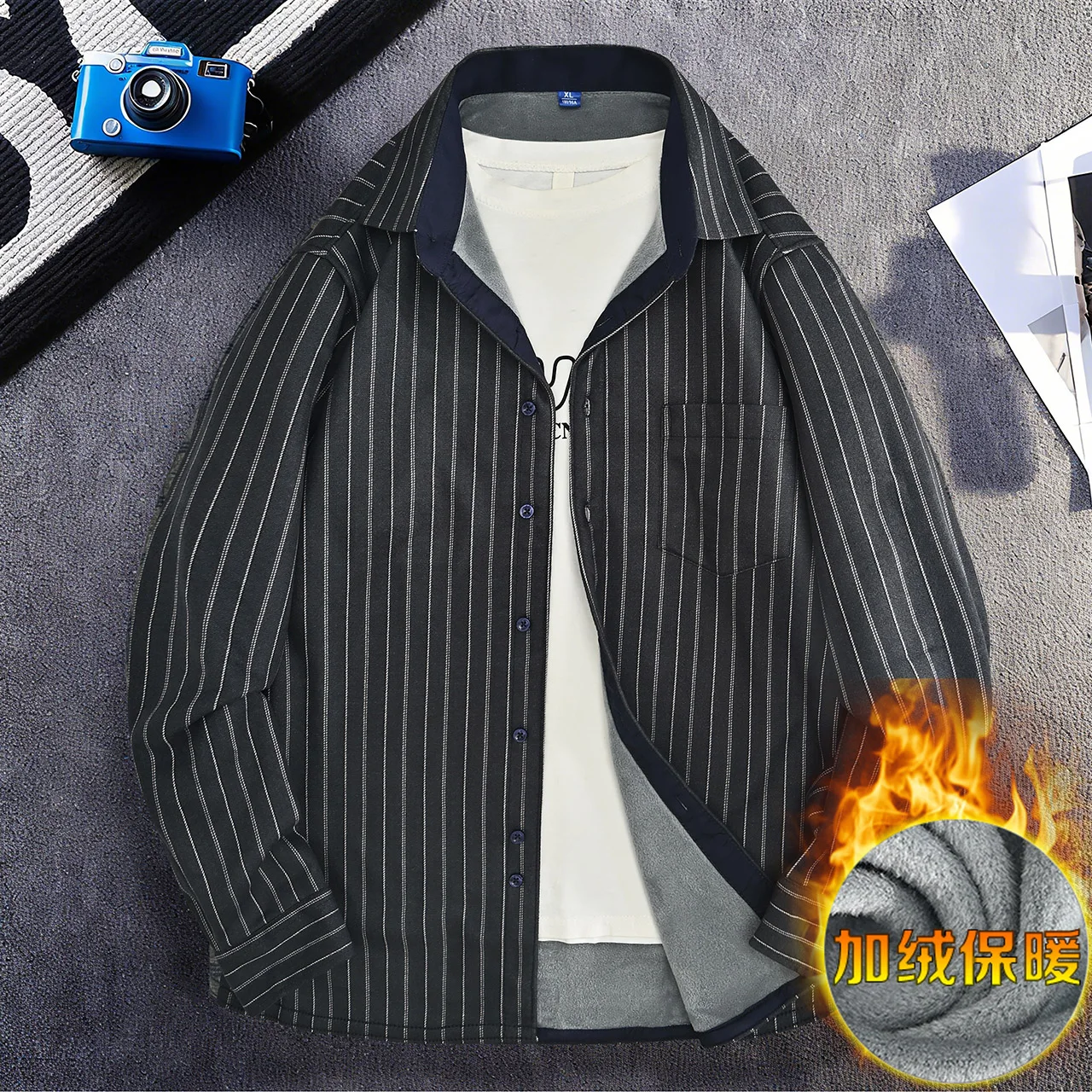 Winter New Fashion Trend With Thick Fleece and Warm Plaid Shirt For Men's Casual Loose Sports Plus Large Size High-Quality Shirt