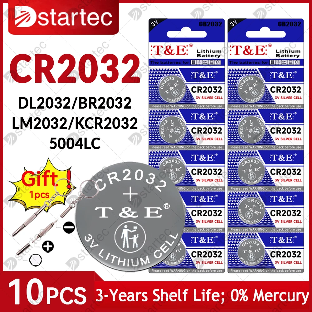 10PCS 240mAh CR2032 5004LC CR 2032 3V Lithium Coin Cell Battery, Watch Toys Electronics Car Key Button Batteries Long Lasting