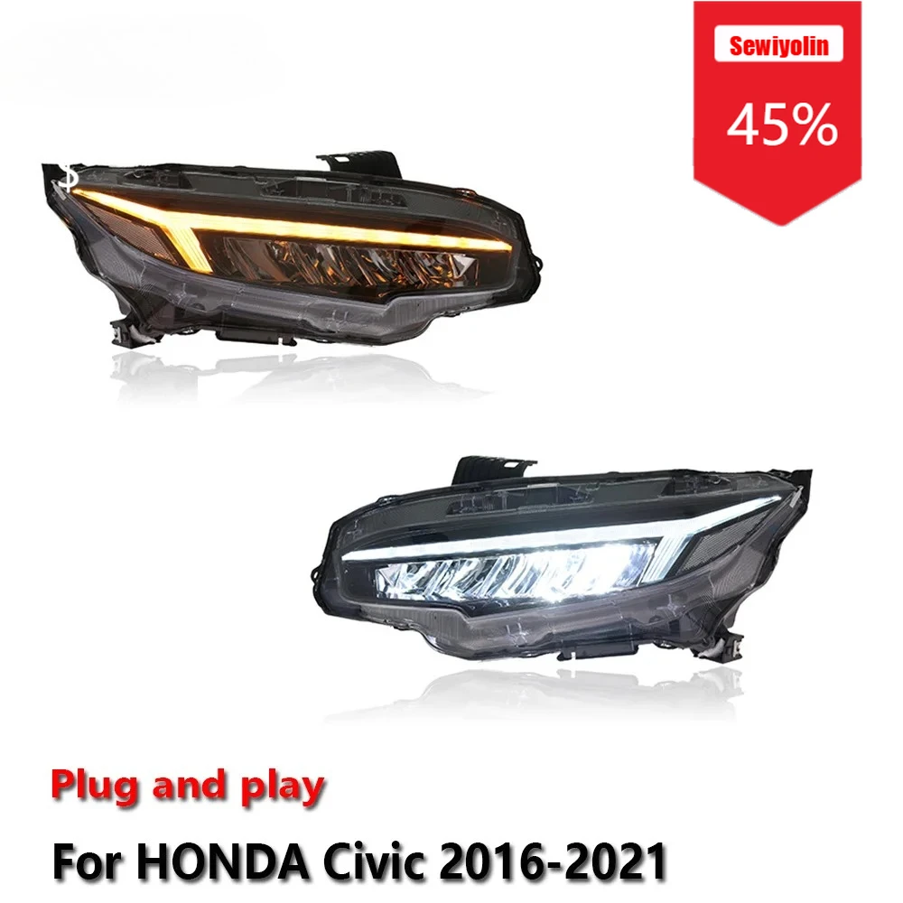 

Sewiyolin Car LED Lamp Headlight Assemblies For HONDA Civic 2016-2021 Fog DRL Brake Turn Signal Lamp Plug and Play
