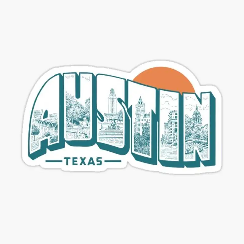 Stiker Austin Texas Vintage, stiker untuk dekorasi Laptop Kamar Tidur Mobil seni kartun lucu koper publik modis