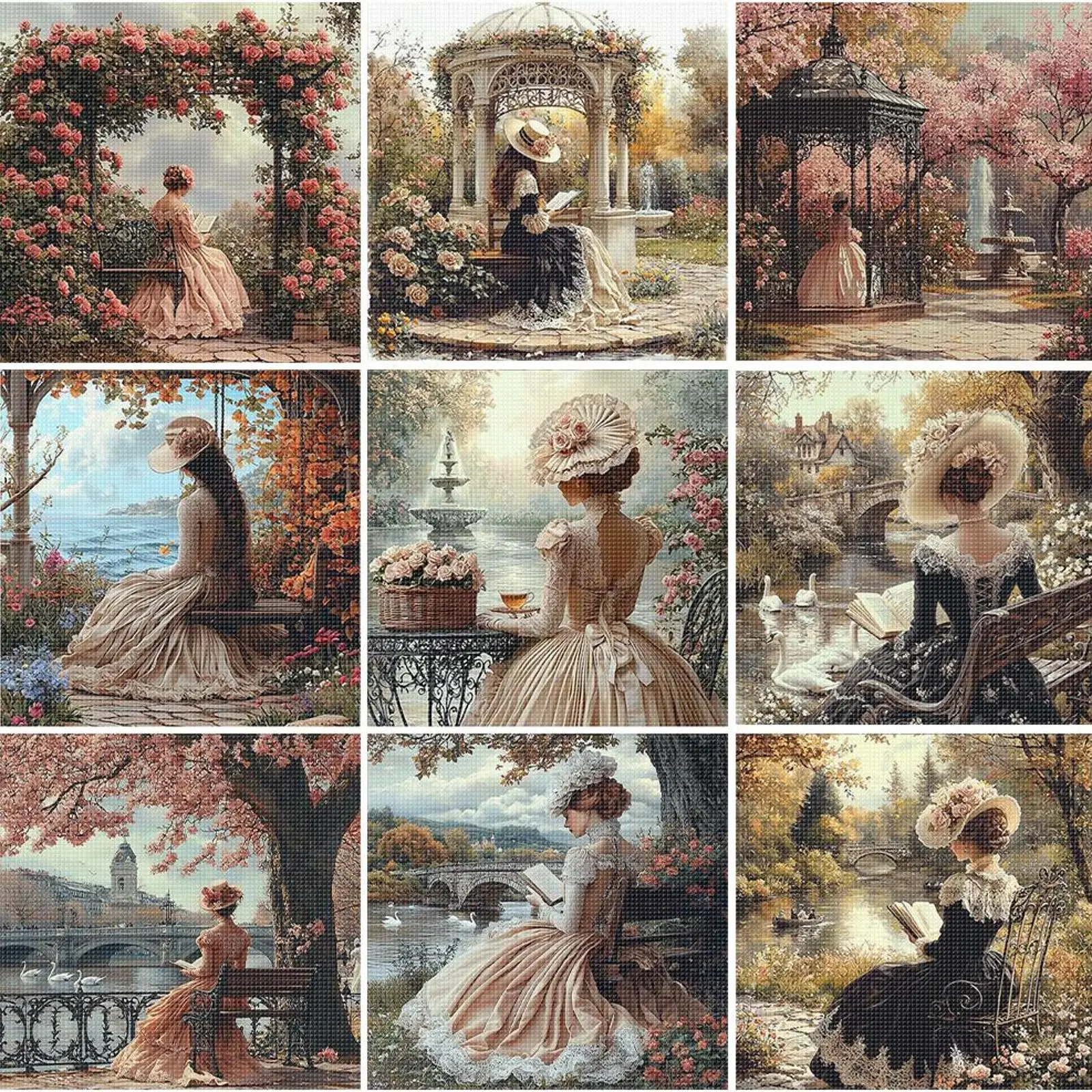 

Набор для вышивания крестиком с полной вышивкой хлопковыми нитками 11CT, с принтом девушки, 50x50 см