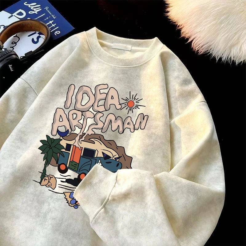 

Autumn Winter Fce Lined Oversized Tie Dye round Ne Sweatirt Warmth Brand Outlet American Sle Youth Casual Long Sve