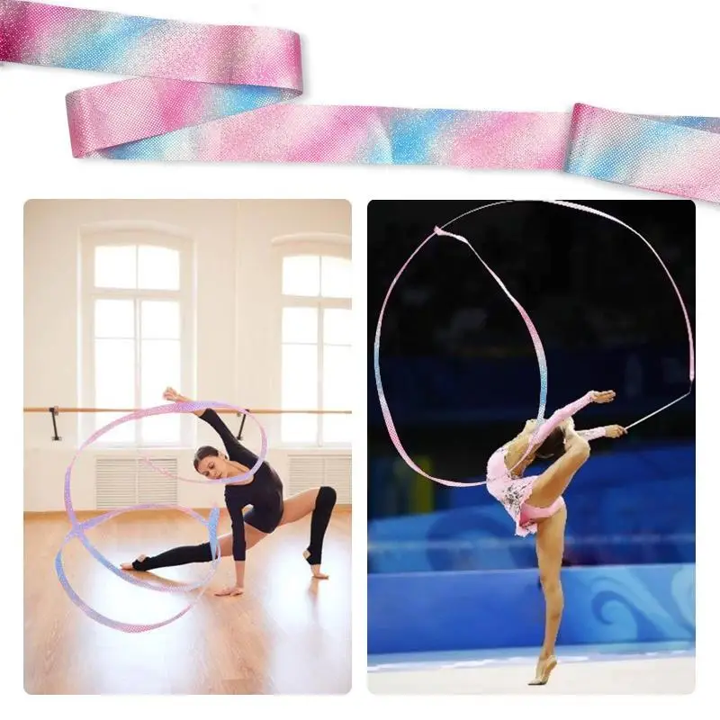 2Meter Art Dance Ribbon with Twirl Stick Flashing Glitter Gymnastics Ballet Streamer Stage Performance Prop Rhythmic Training