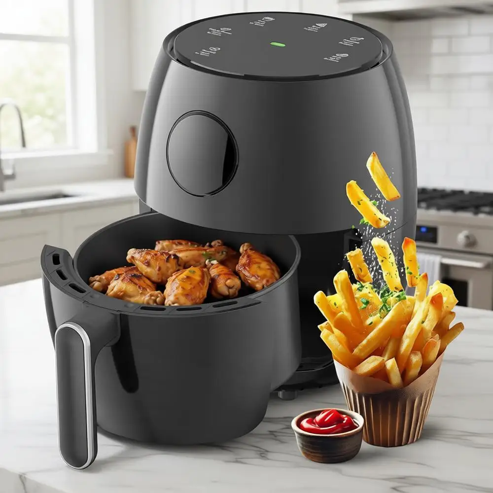 

Компактная цифровая мини-аэрофритюрница с 7 предустановленными программами, 98% безмасляная, регулируемая температура и таймер, напоминание о встряхивании, антипригарное покрытие, без BPA