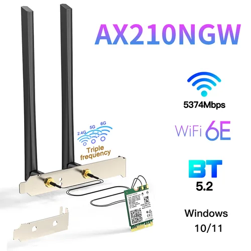 Imagen 2 del producto Tarjeta inalámbrica Wi-Fi 6E AX210 5374Mbps BT5.3 Kit de escritorio antena 802.11ax Tri-Band 2,4G/5Ghz/6G AX210NGW mejor que Wifi6 AX200