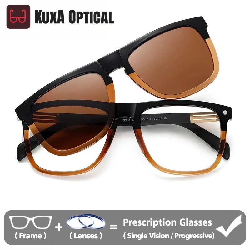 

KUXA Fashion Aviator Magnetic Driving Polarized Sunglasses Men Large Frame Myopia Glasses Prescription Progressive Sun Glasses