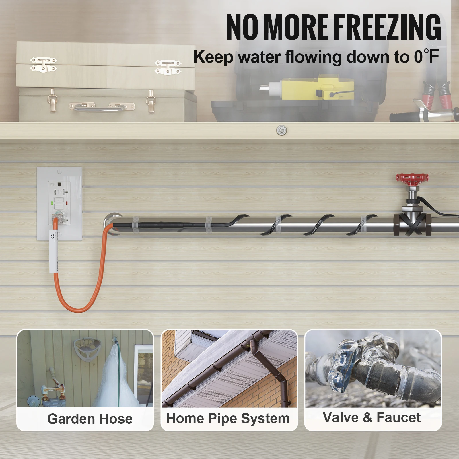 SucceBuy Self-Regulating Pipe Heating Cable 18 Feet 120V For Pipes Freeze Protection Metal And Plastic Pipe from Freezing