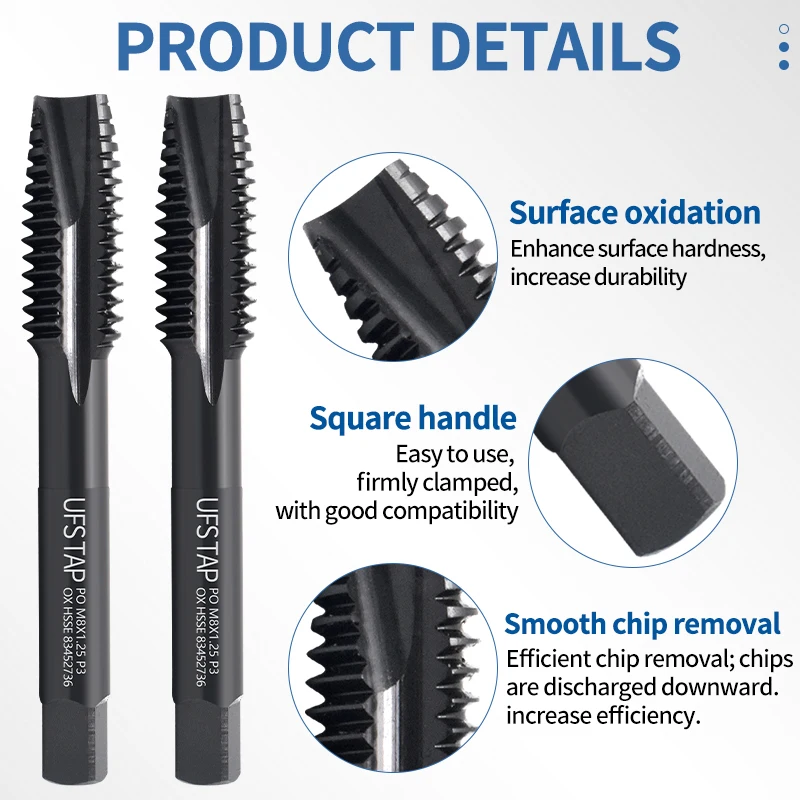 UFS TAP 1PCS HSSE-M35 JIS Standard M1-M24 Spiral Pointed Tap Without/TIN/OX/TC50/TICN Coating Machine Screw Tap For Through Hole
