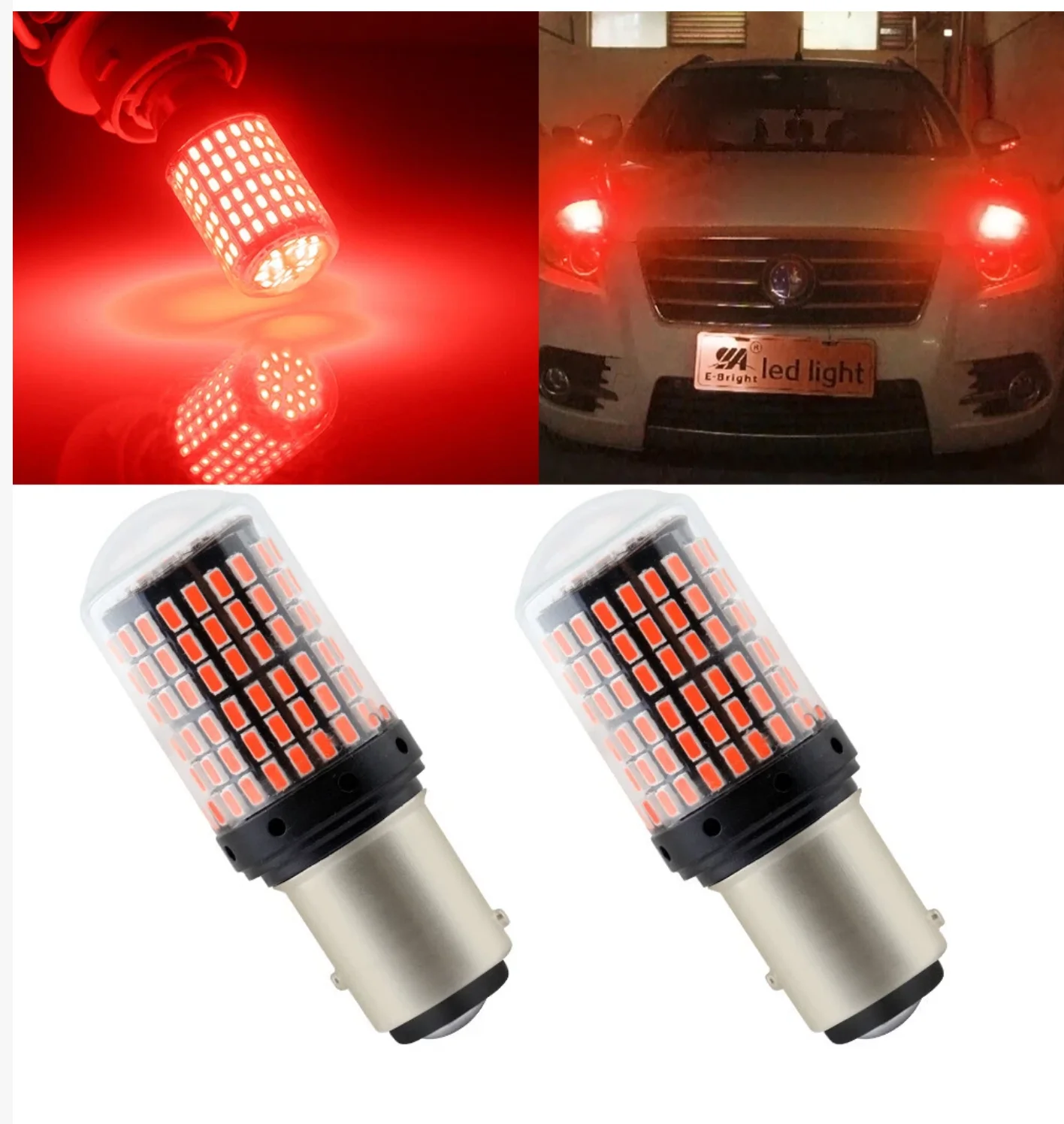 2개 레드 P21W 1016 94 BAY15D 1157 7528 LED 3014 144SMD 자동차 브레이크 전구 12V