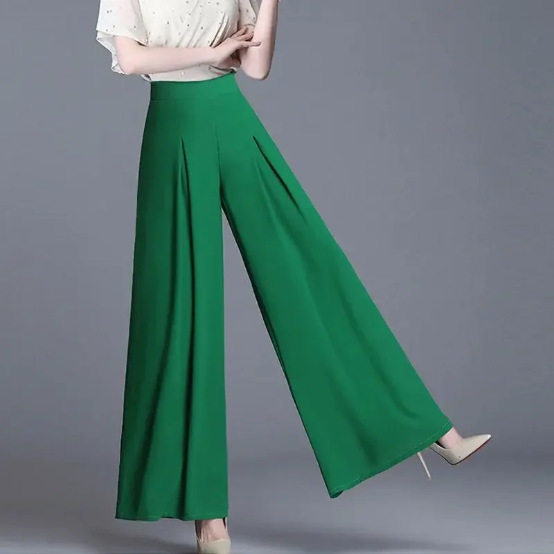 Office Lady Fashion Oversized Chiffon Skirt Pants Koreon Women New High Waist Aesthetic Elegant Casual Wide Leg Trousers N78