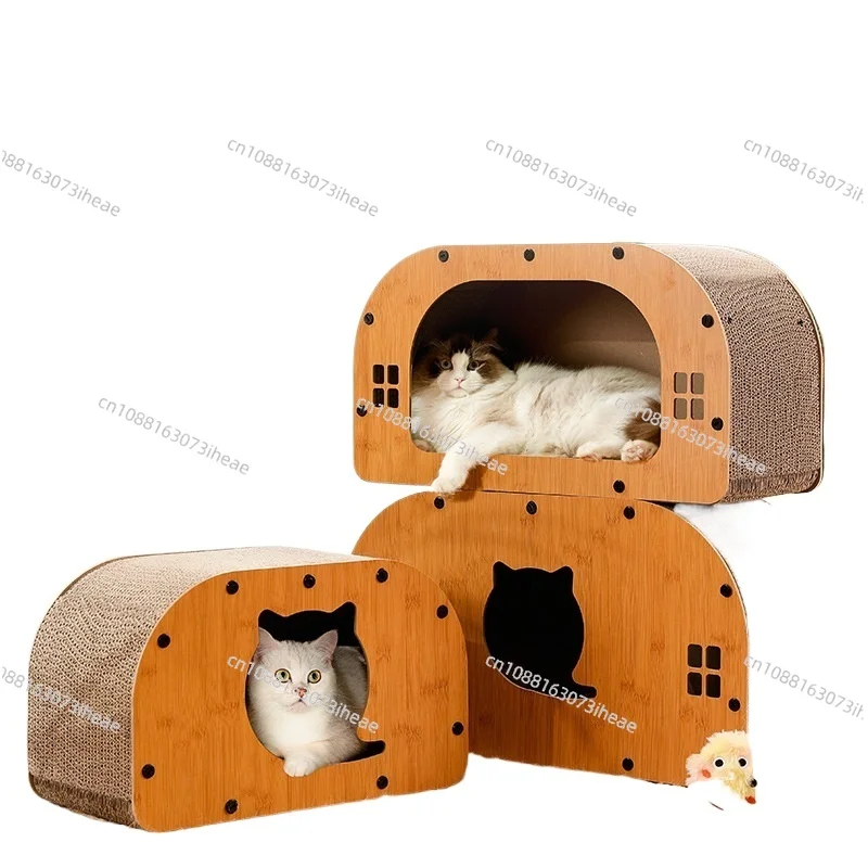 Cat scratching board cat house multi-functional integrated double-layer villa natural wood corrugated paper cat litter